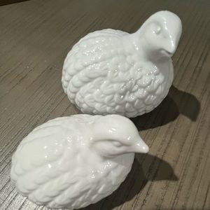 Vintage Pair White Porcelain Quail Birds Figurines Otagiri Made In Japan